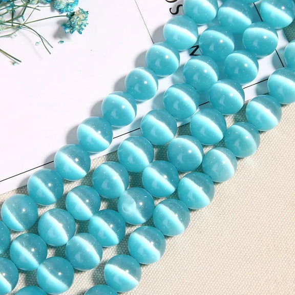 HOOUN Natural Fashion 8mm Blue Mexican Opal Gemstone Round Cat's Eye Loose Beads 15''