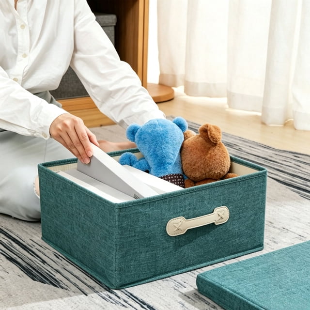 EQWLJWE Storage Totes,Storage Bag Organizer,18L Linen Fabric Storage Box with Lid Foldable Organizer Bin with Handles Stackable Storage Basket