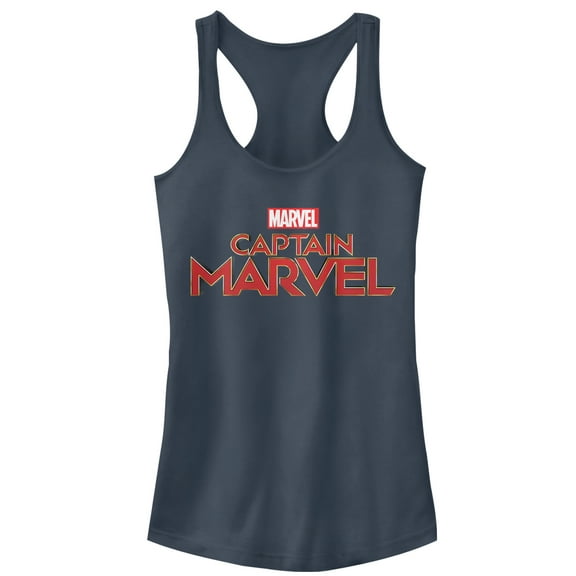 Junior's Marvel Captain Marvel Classic Logo  Racerback Tank Top Indigo Medium