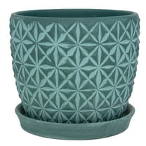 Trendspot Tribeca 8 in.   D Ceramic Planter Teal
