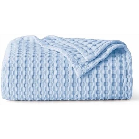 Cooling Cotton Waffle Twin XL Blanket - Lightweight Breathable Blanket of Rayon Derived from Bamboo for Hot Sleepers Luxury Throws for Bed Couch and Sofa Blue 66x90 Inches
