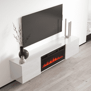 Cali BL-EF Floating Fireplace TV Stand for TVs up to 80, Modern High Gloss 72 Entertainment Center, Wall Mounted Electric Fireplace TV Media Console with Storage Cabinets