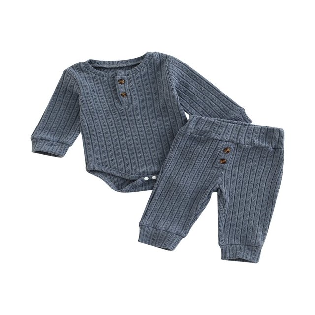 POINTERTECK Baby Girls Pants Set Ribbed Long Sleeve Crew Neck Romper with Elastic Waist Pants for Toddlers
