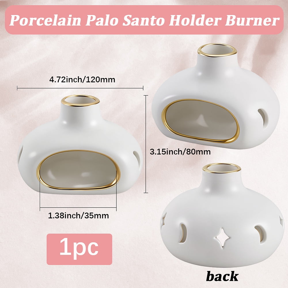 4.7x3.2 Inch Porcelain Incense Holder White Palo Santo Burner Scent Wood Stick Stand and Ash Catcher for Meditation