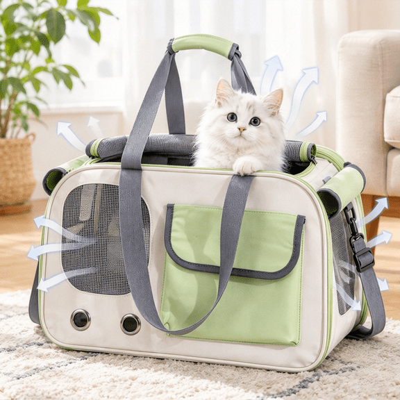 Premium PU Leather Pet Carrier - Waterproof Dog & Cat Travel Bag for Small Puppy, Outdoor Hiking & Shopping (Green)