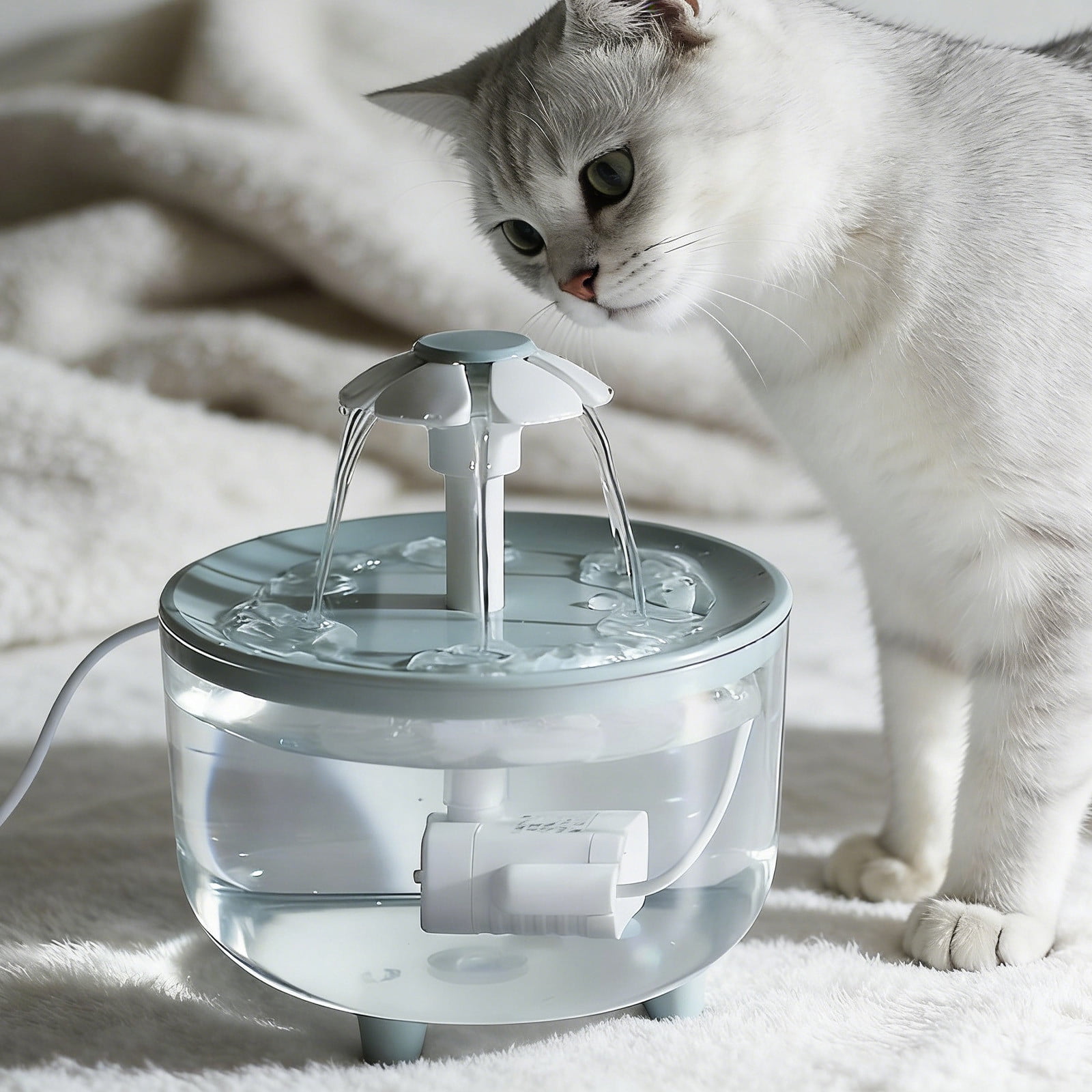 AURIGATE Pet Water Dispenser Fountain, Automatic Circulation Filter Cat Water Feeder, Intelligent Flowing USB Water Fountain for Pets, Green Drinking Bowl