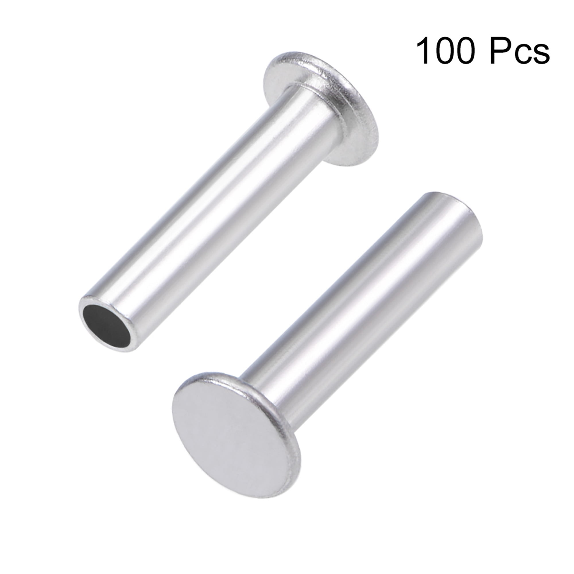 100Pcs 4mm x 18mm Aluminum Flat Head Semi-Tubular Rivets Silver Tone