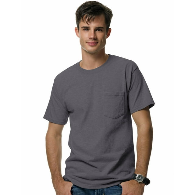 Hanes Beefy-T T-Shirt à Poche pour Hommes, 3TG, Gris Fumée