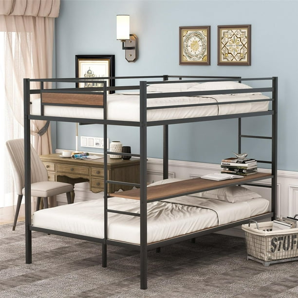 Metal Full Over Full Bunk Bed Frame with Guardrails & 2 Ladders, Bunk