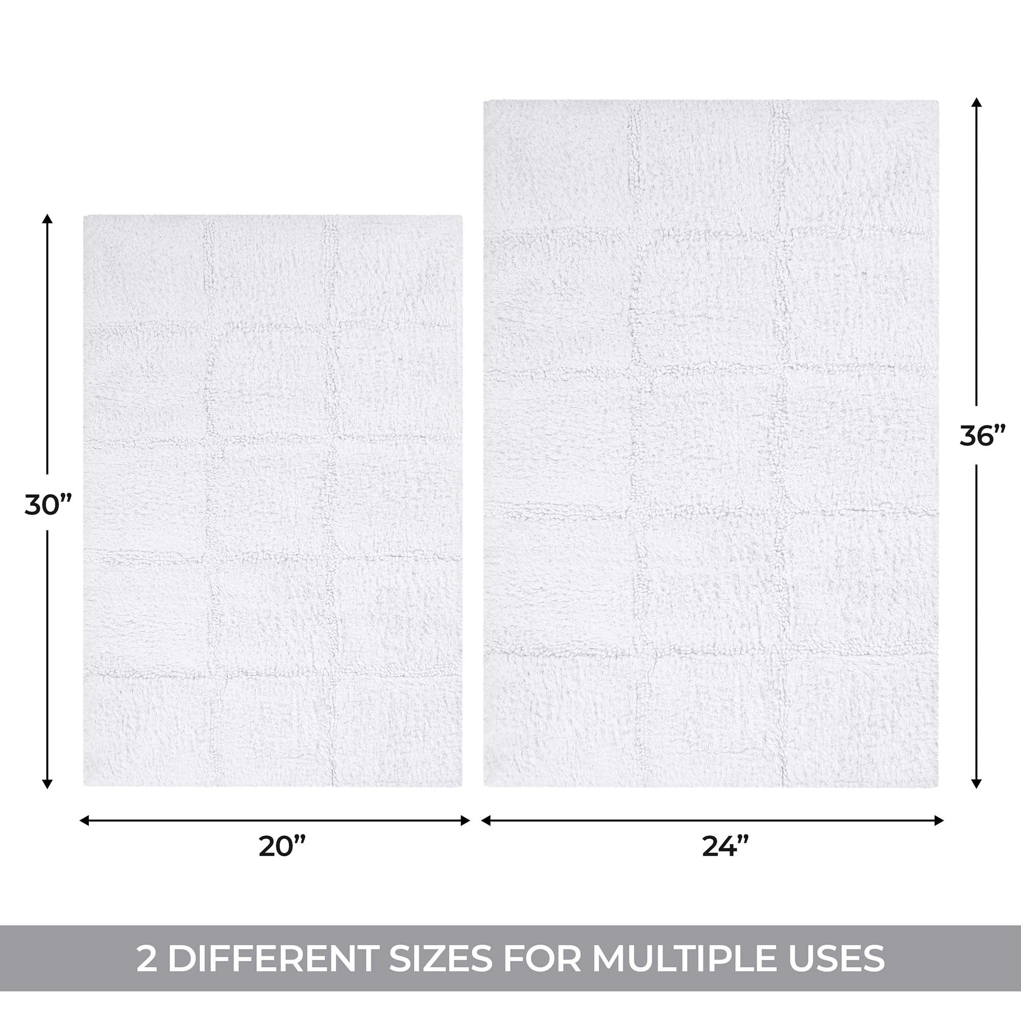 Superior Non-Slip Washable Bath Rug Set, 20" x 30", 24" x 36", White