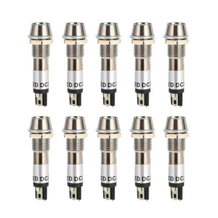 

10pcs DC 24V Indicator Light Signal Lamp Stainless Steel Shell 8mm Signal Light Bulb Indicator Green