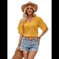 thumbnail image 1 of Blusas de Mujer de con Cuello en V, Corta, Holgadas, Informales, de Negocios, de Verano, Color Amarillo, Talla M, 1 of 10