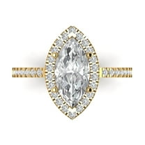 2.38 ct Marquise Cut Clear Crystal 18k Yellow Gold Engraving Statement Bridal Wedding Halo Designer Ring Size 4