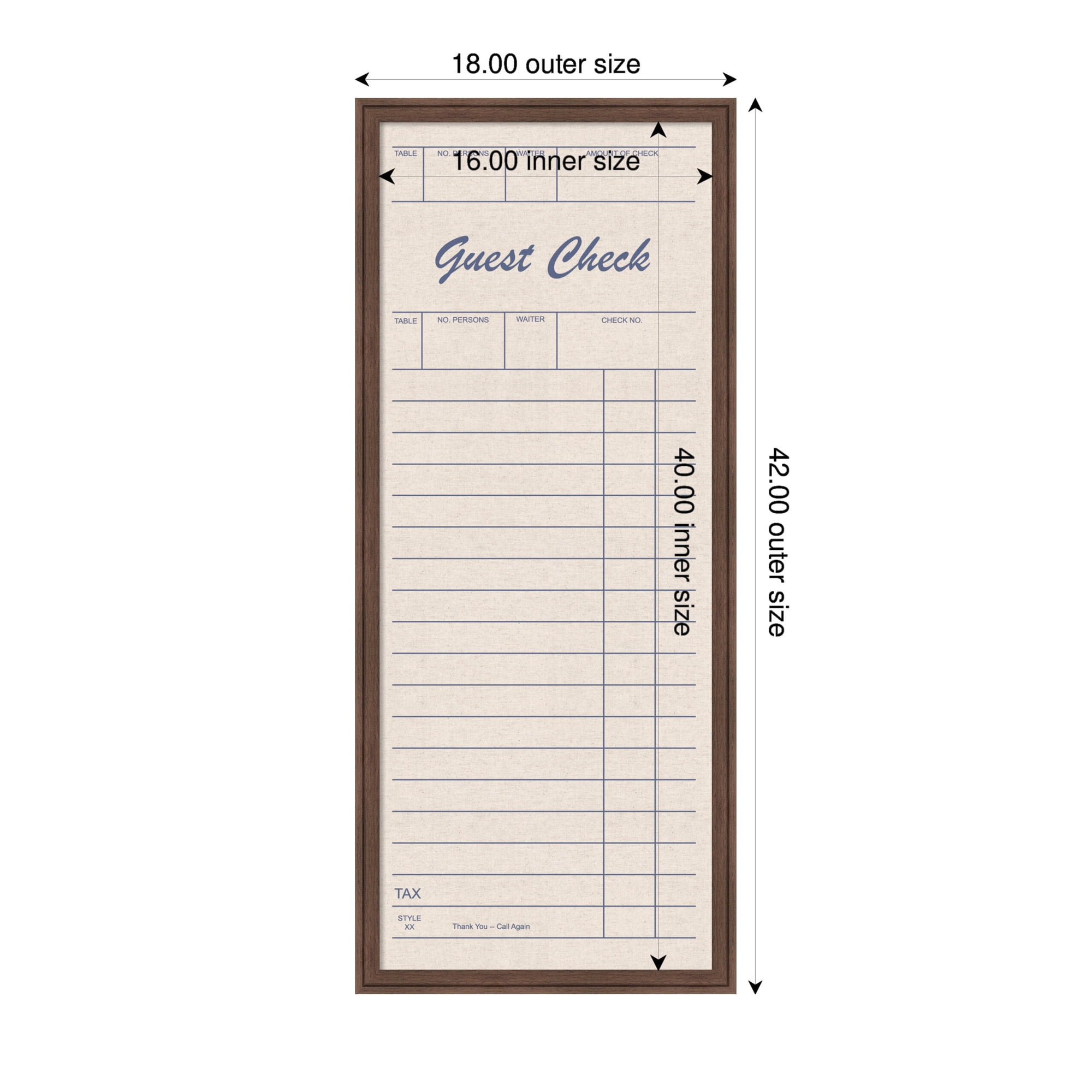Kate and Laurel Framed Fabric Pinboard 18 x 42, Linen Guest Check Printed Linen Classic Bulletin Board for Use as a Vision Board or Wall Organization, Florence Medium Brown Frame