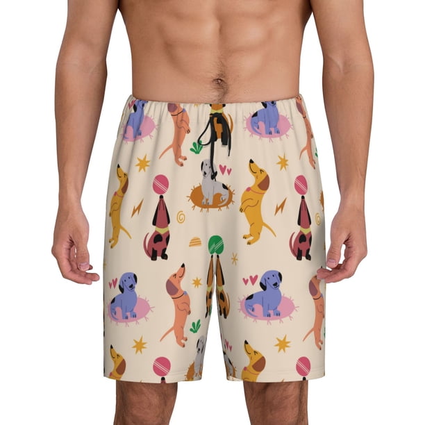 Balery Dogs In Different Poses Pantalones cortos de pijama de punto de algodón para hombre con cinturilla y bolsillos-4X-Large