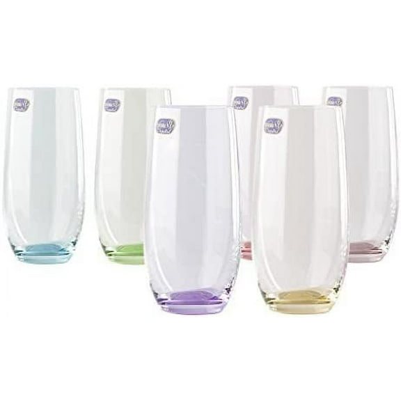 Crystalex 25180-350-X Tall Multi Colored Highball Drinking Glasses Set of 6