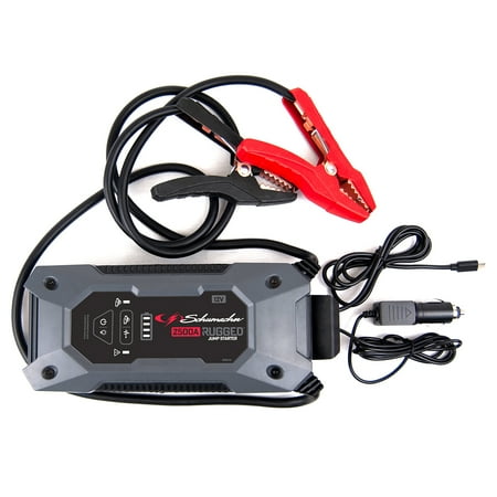Schumacher 2500 Peak Amp 12V Rugged Lithium Jump Starter and USB Power Pack  2.4A USB Charging Port  Jump Start Car  Motorcycle  Truck  and Boat  Charge Apple and Android Devices