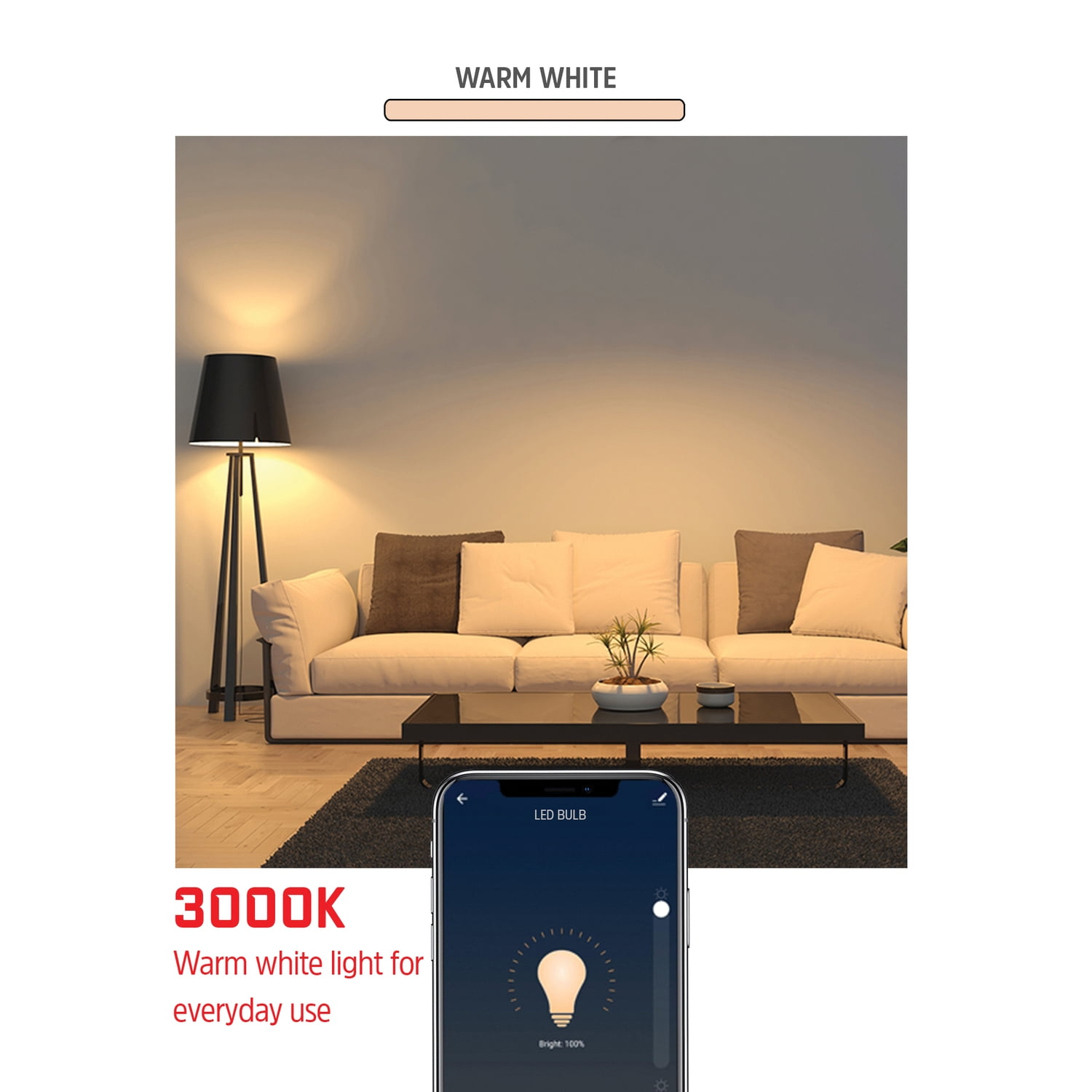 4 Pack Energizer Smart Wi-Fi Dimmable Warm White LED Bulbs, Mobile App Control, A19 E26, 800 Lumens