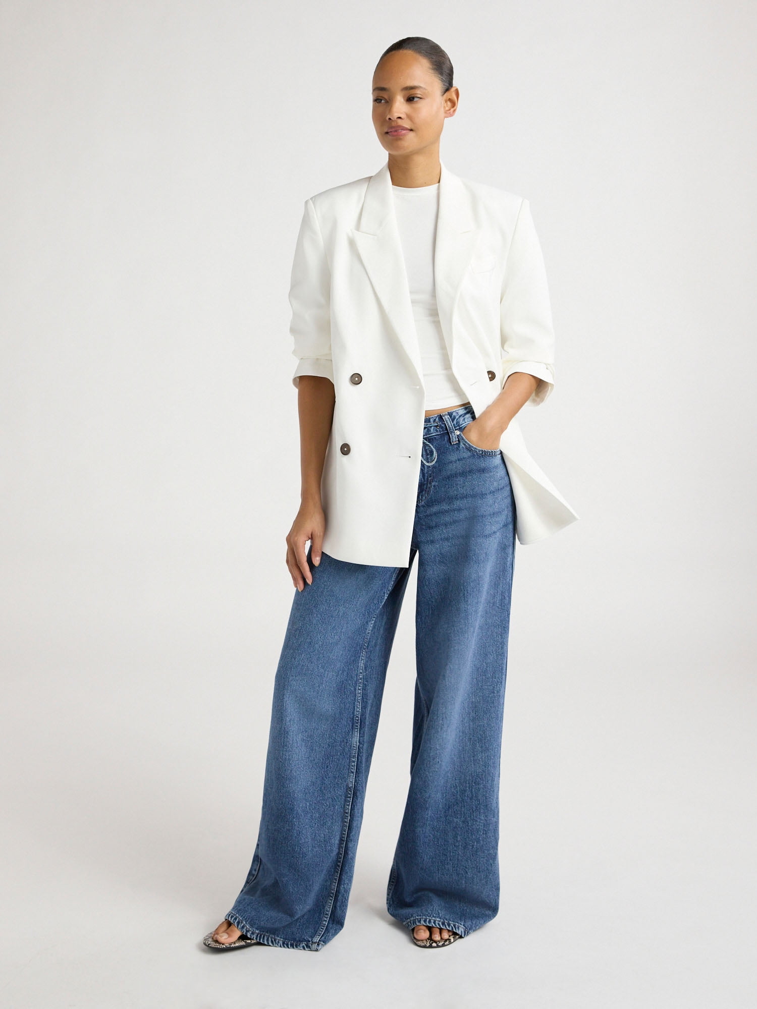 Scoop Women's and Women's Plus Crepe Slouchy Double Breasted Blazer, Sizes XS-4X
