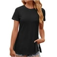thumbnail image 1 of AherBiu Hauts d'Été Décontractés pour Femmes Manches Courtes Col Rond Fendu Œillet Trou Chemises de Plage Blouse, 1 of 4