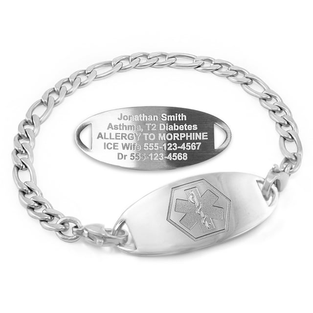 MedicEngraved Bracelet d'Alerte Médicale Personnalisé en Acier Inoxydable - Maillon Figaro 5 mm