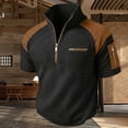 thumbnail image 2 of Men's Color Block Top 48%Polyester 38%Rayon 11%Cotton 3%Spandex Short Sleeve Zipper Stand Collar Casual Shirt Fashion Breathable Work Golf Travel | Zenithor,Black L, 2 of 9