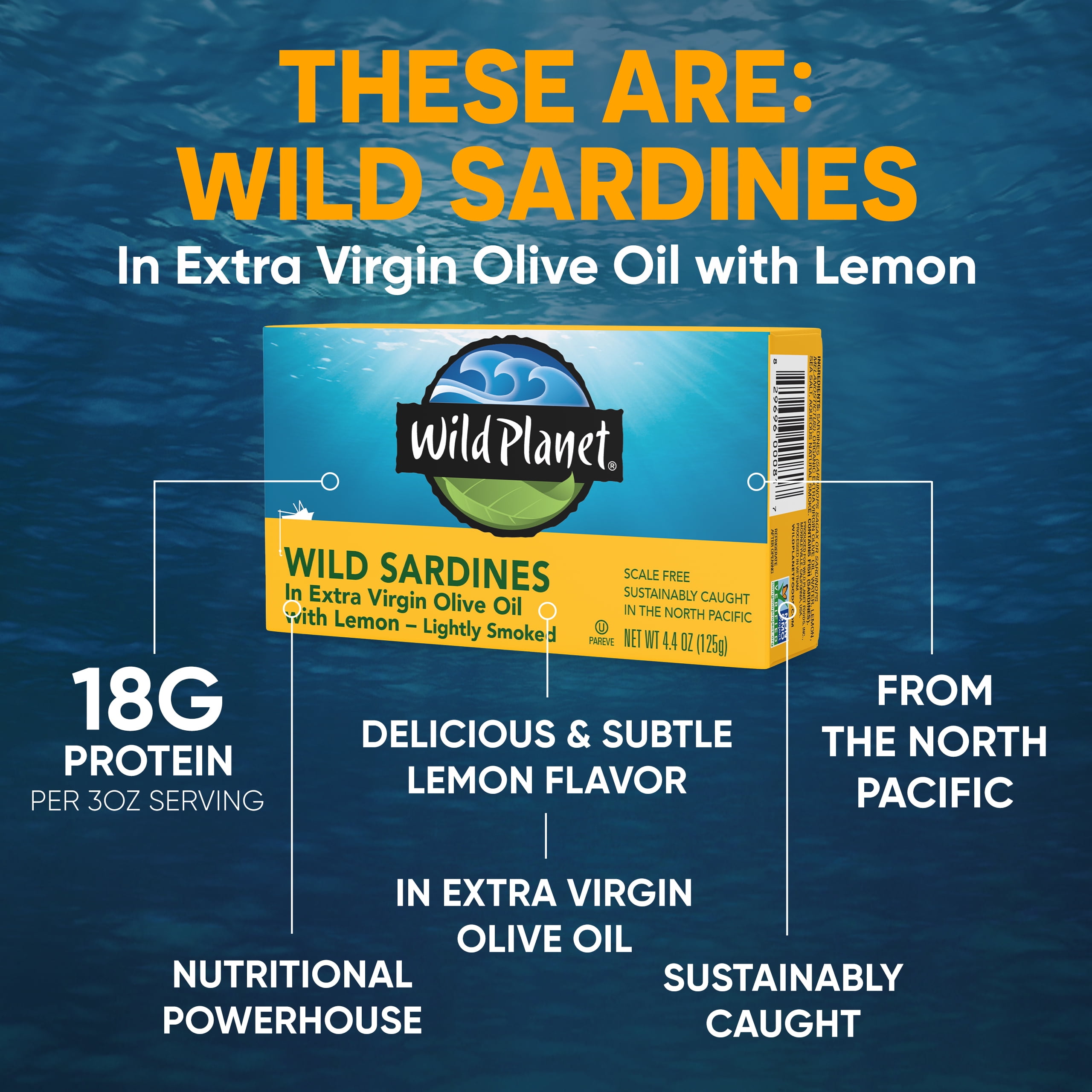 (2 pack) Wild Planet Wild Caught Sardines in Extra Virgin Olive Oil with Lemon, Lightly Smoked, 4.4 oz Can