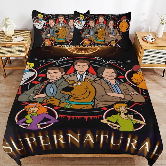 Cartoon Anime Scooby-Natural Thickened Bed 3 Pieces Set With Pillow Shams for All Seasons 90"x90"