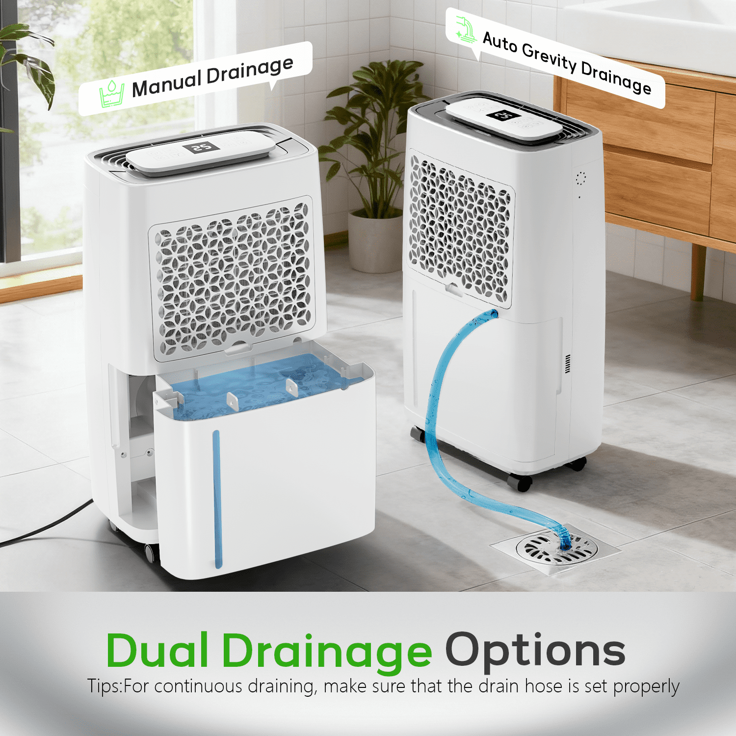 Patiosunny 19-Pint (DOE) , Max 80 Pints/D Multi-Function Dehumidifier,  5500 Sq.Ft Coverage Area , Automatic Defrosting, 24H-Timer, with Drain Hose, Suitable for Large Rooms and Underground Garages