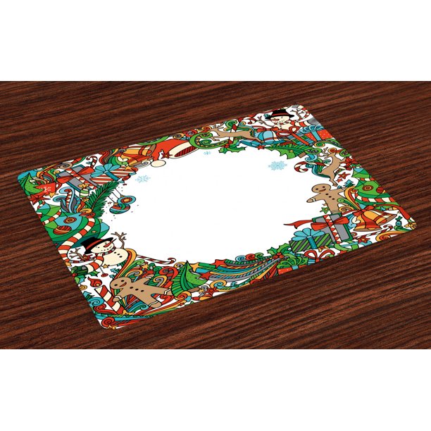 Kids Christmas Placemats Set of 4 Big Collection of Holiday Symbols