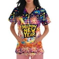thumbnail image 6 of Garbnen Happy New Year Print Scrubs Top Plus Size Stretch V Neck Short Sleeve Shirt Women Xmas Valentine's Day Holiday Prints Nurses Working Uniforms, 6 of 7