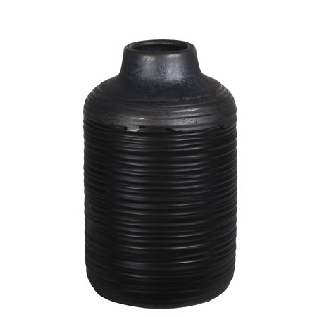 Ribbed Ceramic - Small Ribbed Black And Gray Ceramic Vase