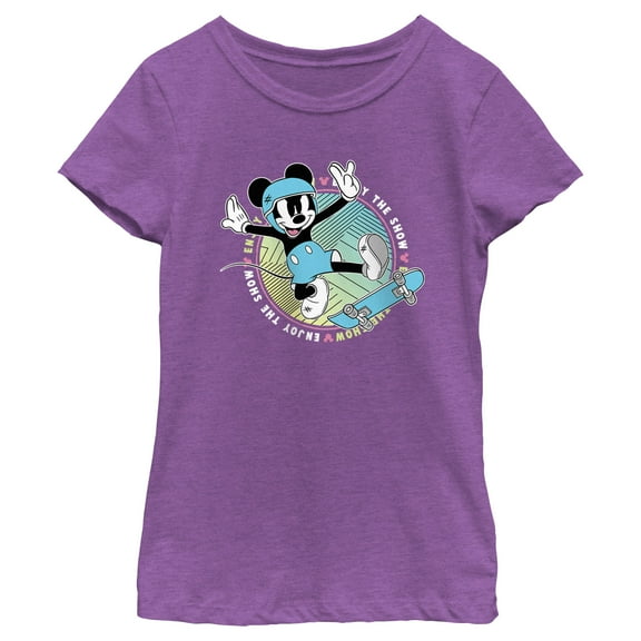 Girl's Mickey & Friends Enjoy the Skateboard Show Graphic Tee Purple Berry Large