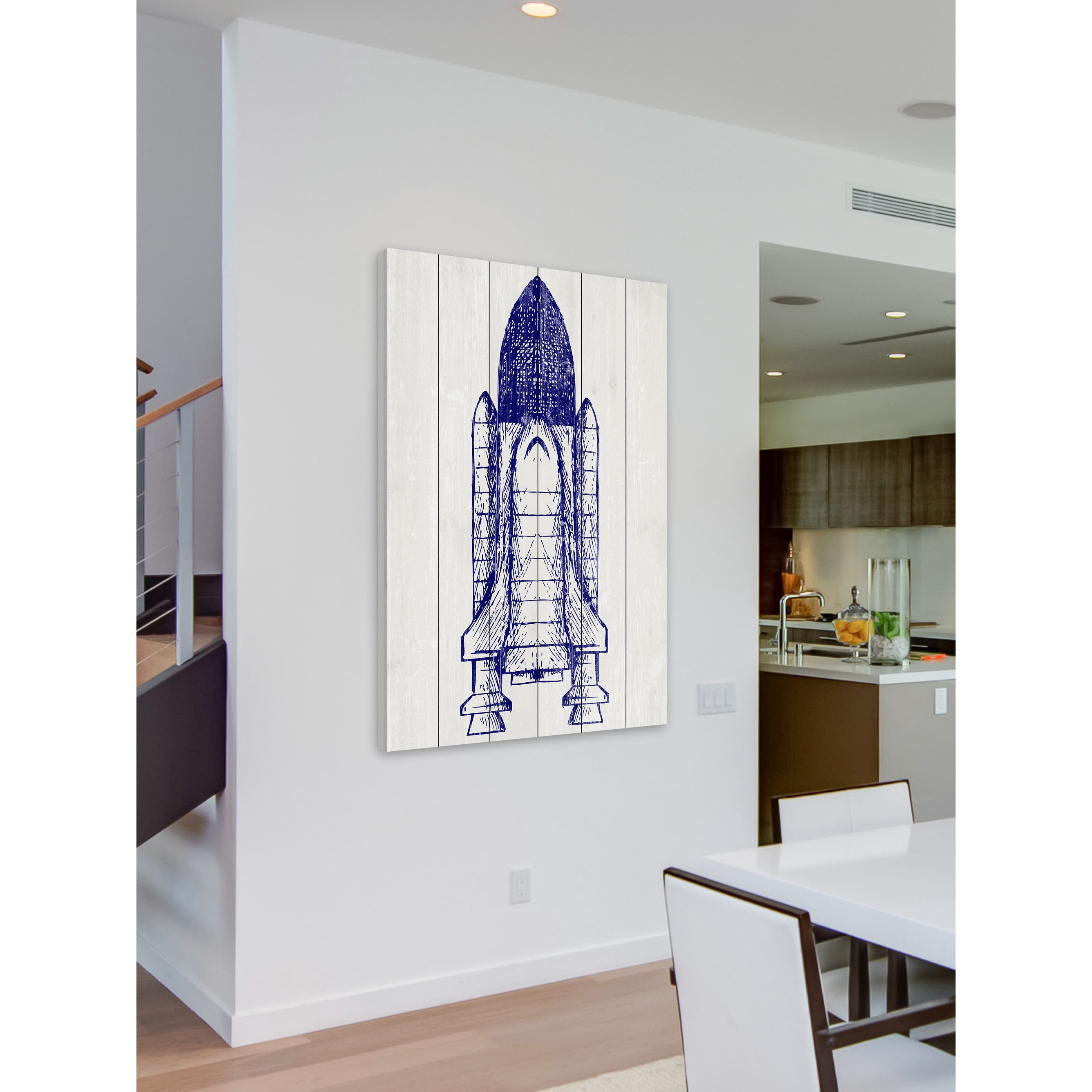 Space Shuttle Painting Print on White Wood