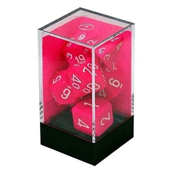 Chessex 7-Piece Polyhedral Dice Set – Opaque Pink & White for Dungeons & Dragons and Tabletop RPGs
