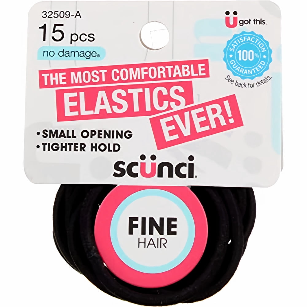 Scunci Black Fine Hair Elastics (Pack of 18)