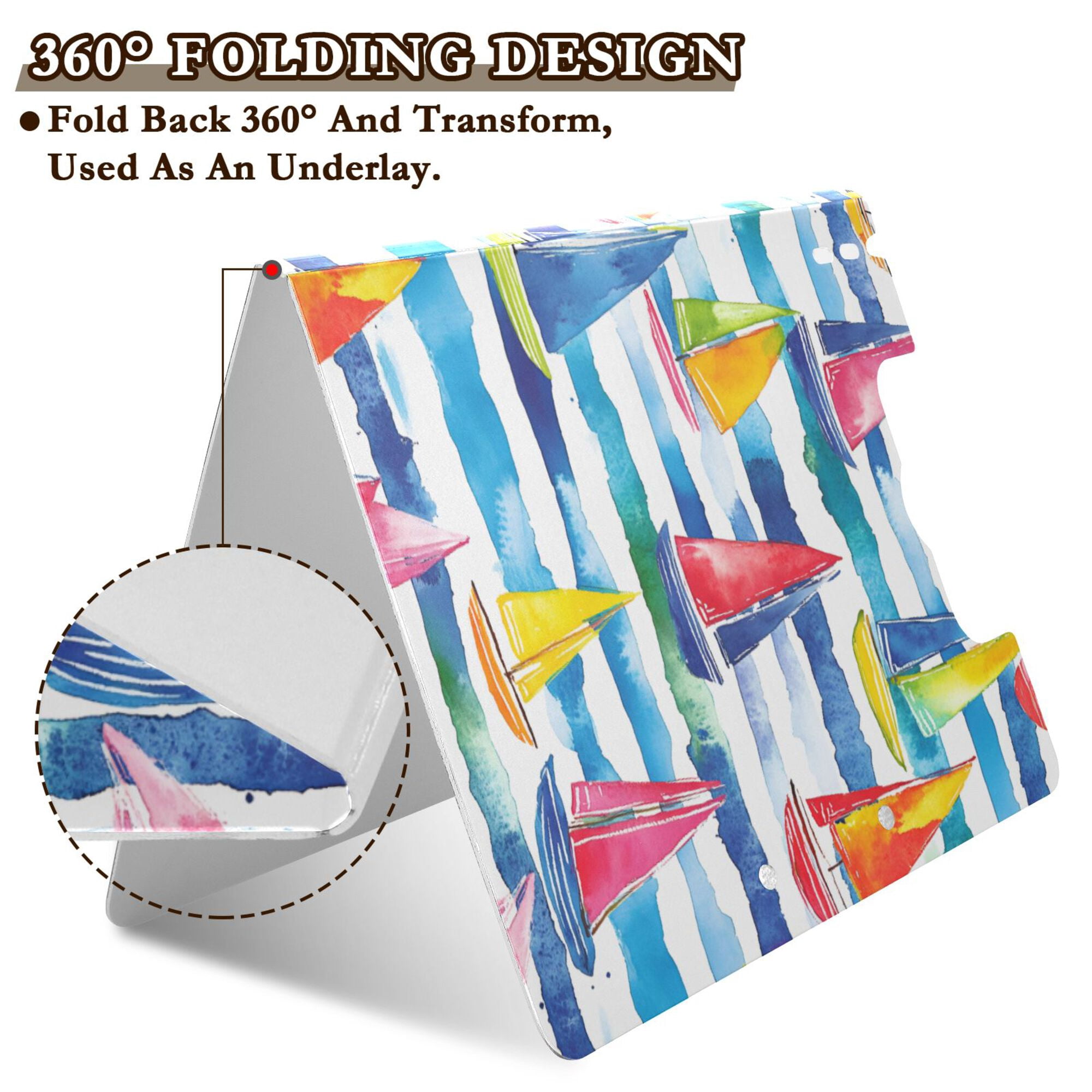 FORMRS A4 Clipboard Folder with Pen Holder Horizontal Foldable School Office Binder, Yellow Hand Drawn Sailboats
