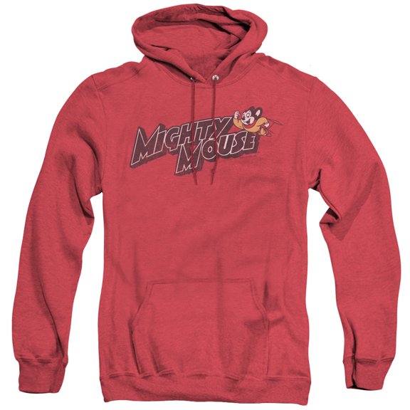 Mighty Mouse Might Logo Adult Heather Hoodie Sweatshirt Red