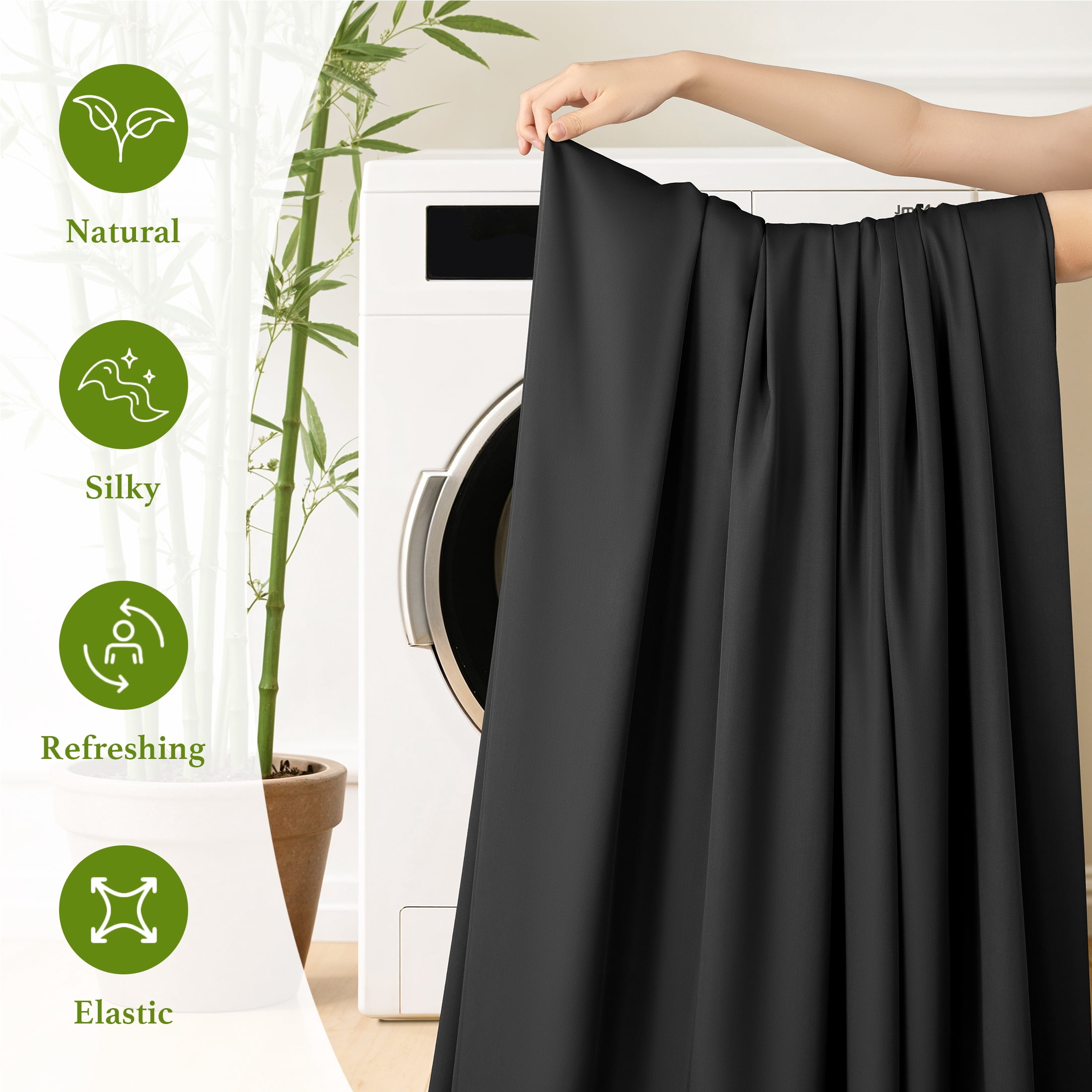 Baauye Cozy Bamboo Sheets Set, 4-Piece Full Sheet Set with 16" Deep Pockets, Soft and Breathable Bed Sheets, Black