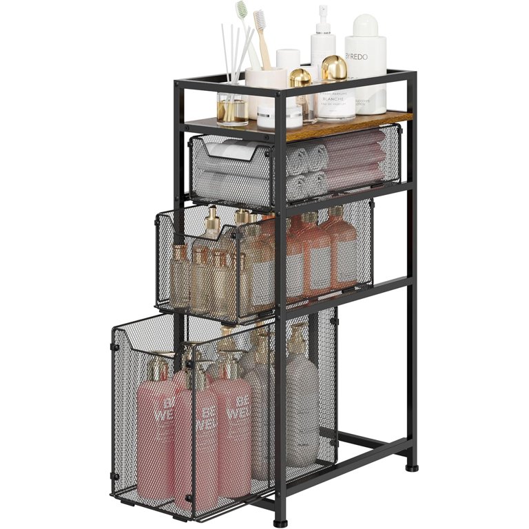 metal basket dresser 4 Tier Narrow Dresser Storage Rack, Small Bathroom Storage Cabinet, Small  Dresser with 3 Metal Stand Drawer Basket and Wood Top, Slim Dressers for  Small Spaces, Bathroom, Laundry, Kitchen, Living Room