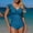 Blue(New), variant on PNTUTB One-Piece Swimsuit for Women Bathing Suit Stylish Casual Slim Solid Color V-Neck Flare Sleeves Pleated Tummy-Tucking Bikini Swimwear