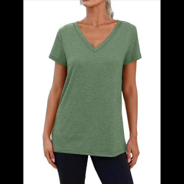 Camiseta Informal de Mujer con Cuello en V, Verde , Talla XXL