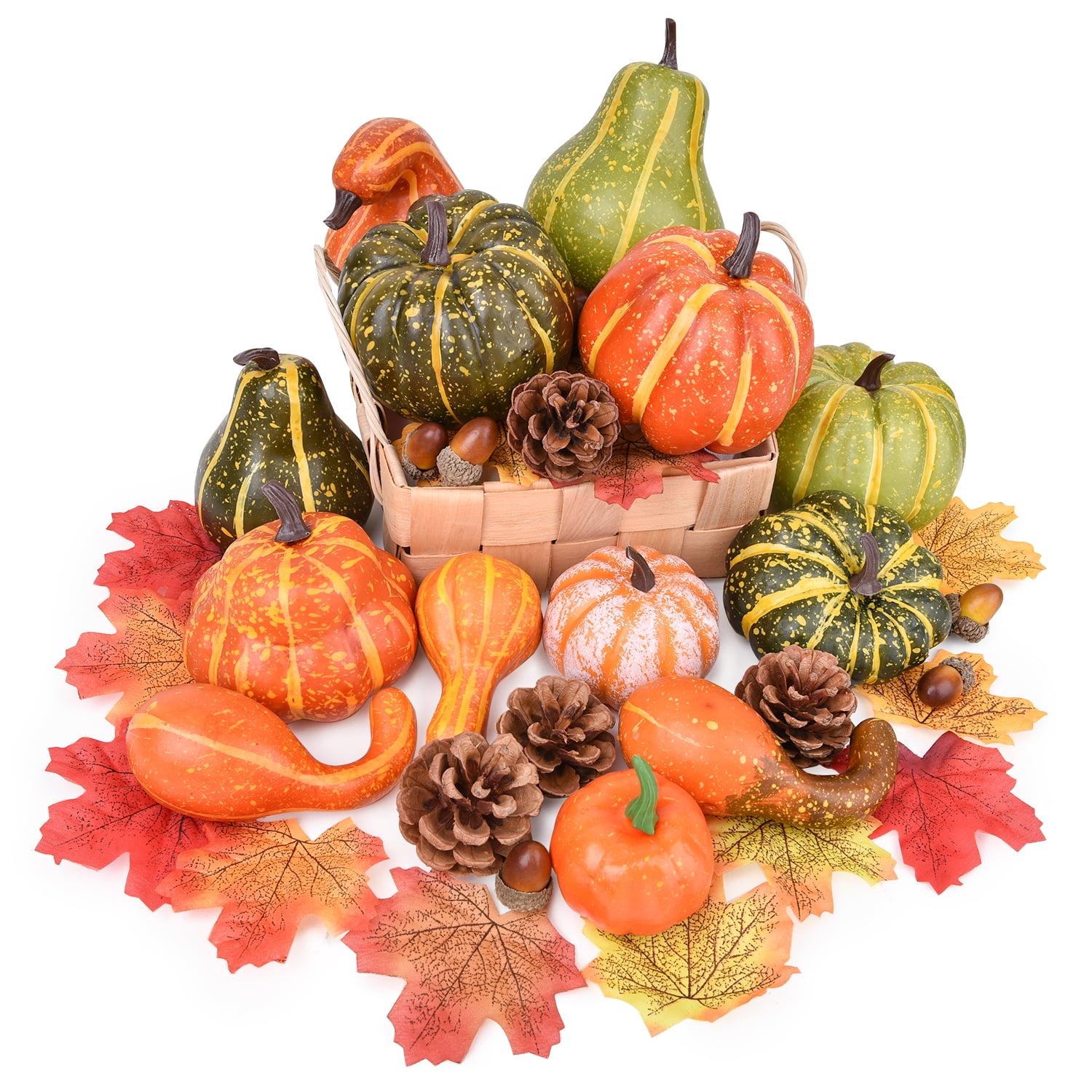 Coolmade 141 Pcs Artificial Pumpkins and Gourds,Assorted Lifelike Fall Fruits for DIY Craft Thanksgiving Centerpieces