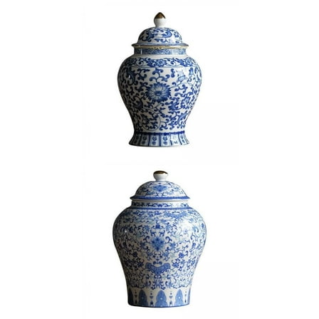 2x Porcelain Ginger Jar Hollow Vase Carved Temple Jar Tank Flors Bouquet Home Countertop Home Living Room Arrangement