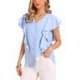 thumbnail image 4 of INSPIRE CHIC Ruffled Blouse for Women's Short Sleeve V Neck Button Down Casual Top XS Light Blue, 4 of 6