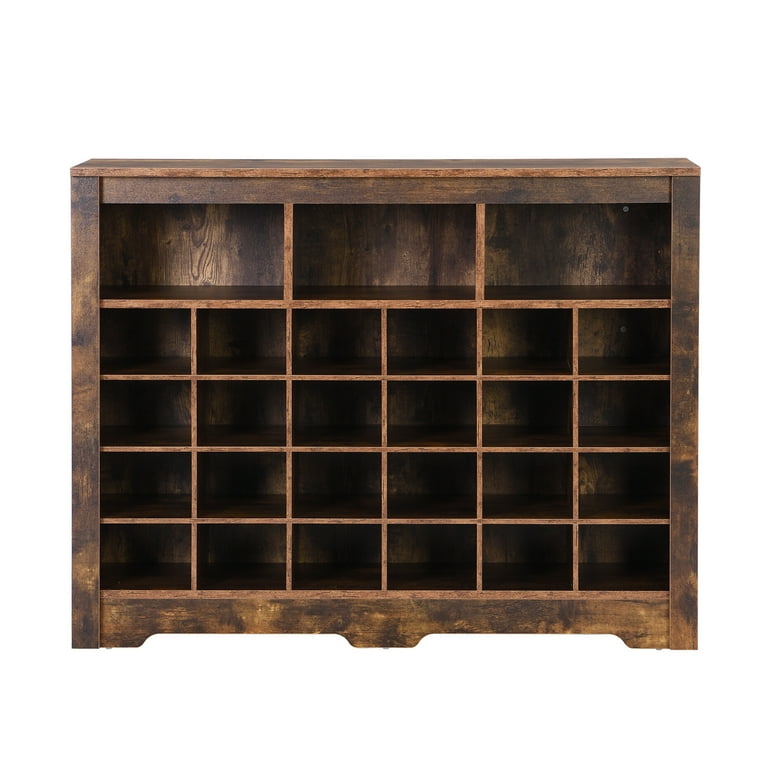Sleek Design 24 Shoe Cubby Console Modern Shoe Storage Cabinet with Curved Base Versatile Sideboard with High quality for Hallway Bedroom Living Room Rustic Brown Walmart