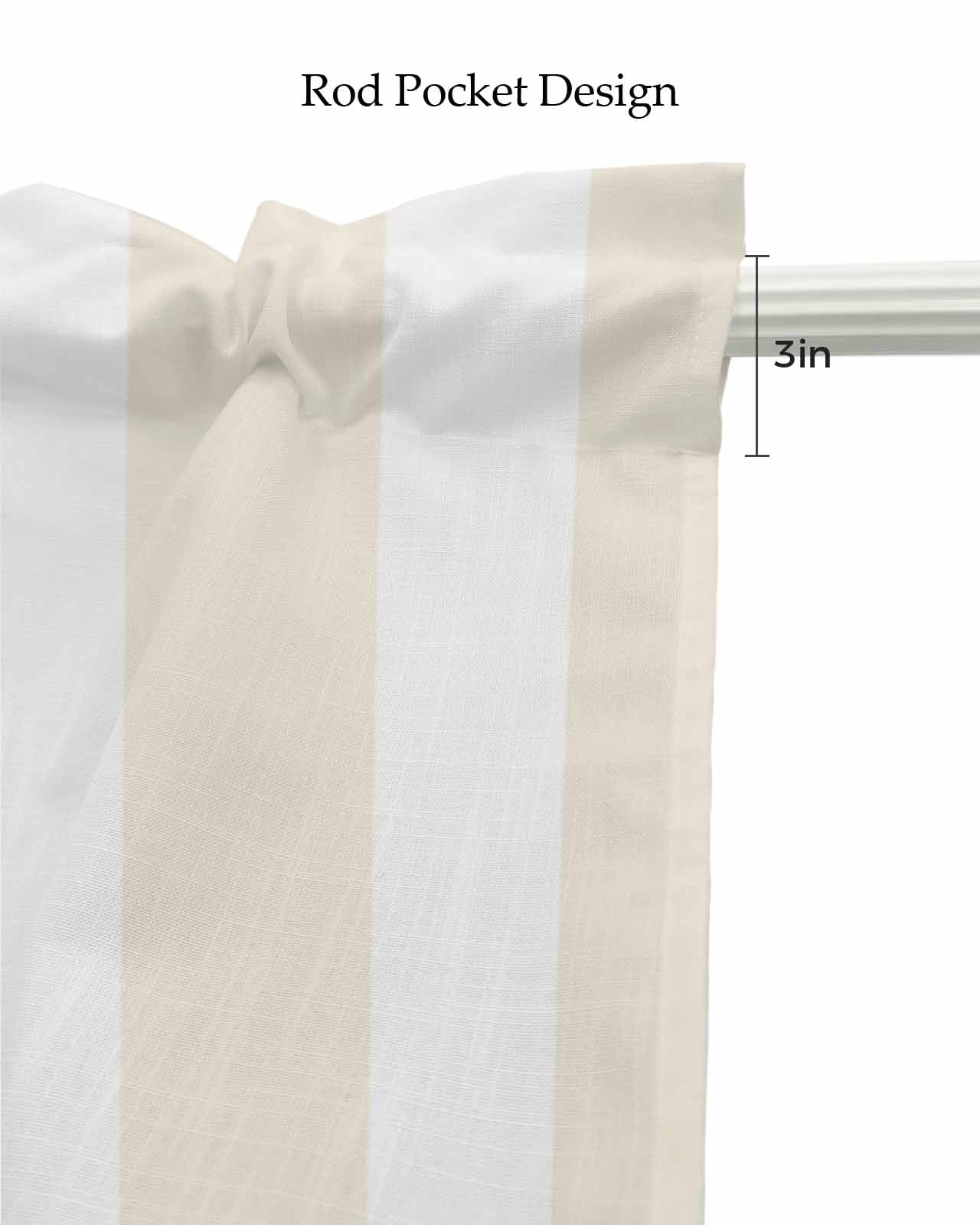 Cream Striped Linen Curtain Valance for Bedroom/Bathroom/Kitchen/Living/Dining Room Window,Geometric White Vertical Stripes Minimalist Pocket Topper Drapes Decorative Cafe Drapery Panel 60"x18"