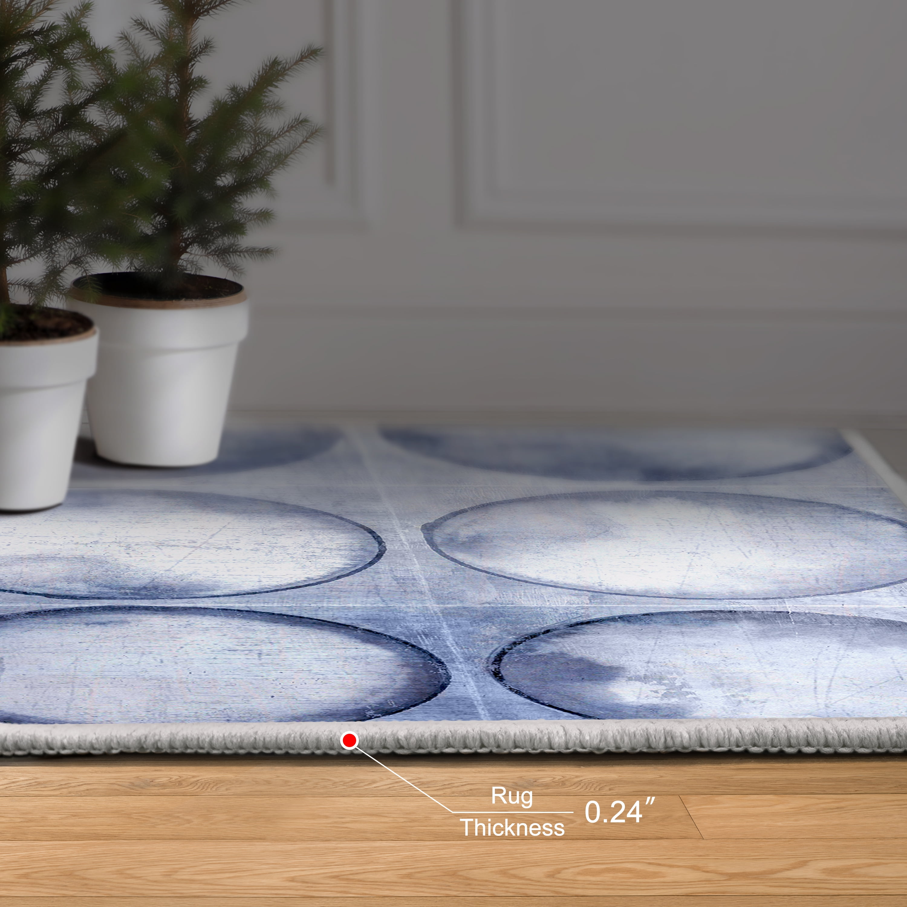 Circles of Blue I Washable Geometric Art Area Rug size 8'x10', Power-loomed, Heavenly Softness with Non-Slipping Backing