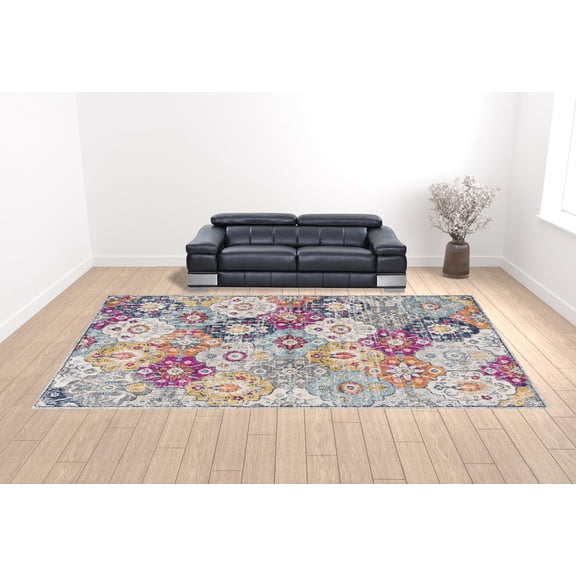 HomeRoots 392921 12 x 18 ft. Floral Washable Non Skid Area Rug, Rust