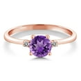 thumbnail image 2 of Gem Stone King 10K Rose Gold Purple Amethyst and White Diamond Solitaire Engagement Ring for Women (0.73 Cttw, Round 6MM, Gemstone February Birthstone, Size 6), 2 of 6
